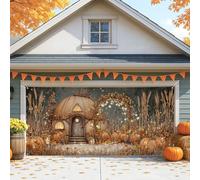 Housse de porte de garage de citrouille, décoration de porte de garage de style chalet d'automne, décoration intérieure et extérieure, arrière-plan d'Halloween et de Thanksgiving, 397 x 180 cm
