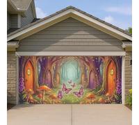 Housse de porte de garage de conte de fées, jardin enchanté coloré, grandes décorations de porte de garage, décoration de fond de fête intérieure et extérieure de printemps, 397 x 180 cm