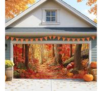 Housse de porte de garage de forêt d'automne, feuilles d'automne colorées, grandes décorations de porte de garage, extérieur et intérieur, toile de fond pour fête de Thanksgiving, 397 x 180 cm