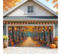 Housse de porte de garage de forêt d'automne, feuilles d'automne colorées, grandes décorations de porte de garage, décoration de fond saisonnière en plein air, 397 x 180 cm