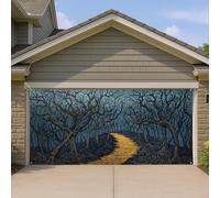 Housse de porte de garage de forêt mystique, scène de sentier enchanté, grandes décorations de porte de garage, décoration d'intérieur et d'extérieur pour l'automne 400 x 180 cm