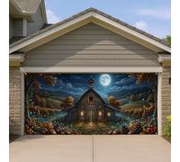 Housse de porte de garage de grange d'automne, scène de nuit rustique de ferme, grandes décorations de porte de garage, décoration de fête pour l'extérieur et l'intérieur, 397 x 180 cm