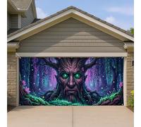 Housse de porte de garage de la forêt enchantée, arbre mystique vibrant et fleur, grandes décorations de porte de garage, décoration extérieure et intérieure printanière, 397 x 180 cm