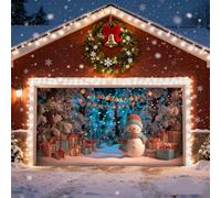 Housse de porte de garage de Noël, couverture de porte de garage à suspendre, décorations murales de Noël pour extérieur, maison, cour, fête, fond photo, renne, Père Noël, 240 x 210 cm (taille unique)