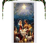 Housse de porte de garage de Noël | Crèche de Noël religieuse en tissu pour décoration d'intérieur | Décorations de Noël pour porte d'entrée, pour Jésus, vacances, anniversaire, bureau, maison