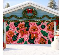 Housse de porte de garage de Noël en pain d'épices, motif biscuits de vacances colorés, grandes décorations de porte de garage, décoration de fond de fête de Noël pour intérieur et extérieur, 400 x