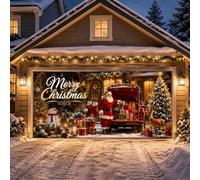 Housse de porte de garage de Noël, Père Noël, traîneau et renne, décoration | Polyester résistant à l'eau avec impression vive, design réutilisable de 400 x 180 cm pour une métamorphose facile du garage
