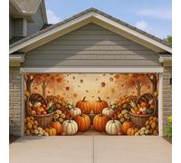 Housse de porte de garage de récolte d'automne, citrouille rustique et florale, grandes décorations de porte de garage, décoration de fond de fête d'Action de grâce, intérieur et extérieur, 397 x 180