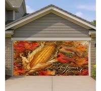 Housse de porte de garage de récolte d'automne, motif floral rustique avec maïs et oiseaux, décorations d'extérieur saisonnières pour Thanksgiving et Halloween, 397 x 180 cm