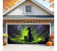 Housse de porte de garage de sorcière d'Halloween, motif chaudron vert effrayant, grandes décorations de porte de garage, décoration de fond de fête intérieure et extérieure, 400 x 180 cm