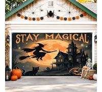 Housse de porte de garage de sorcière, maison hantée effrayante et fantaisiste pour Halloween, décoration d'intérieur pour jardin, terrasse, extérieur, intérieur, toile de fond de fête, 400 x 180 cm