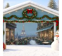 Housse de porte de garage d'hiver parisienne, scène de tour de Paris enneigée, décorations de vacances, décoration de Noël festive intérieure et extérieure, 397 x 180 cm