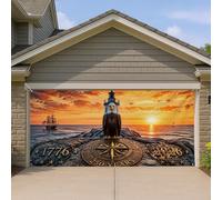 Housse de porte de garage Eagle Sunset - Motif phare nautique et bateau - Décorations extérieures patriotiques - 4 juillet - Décoration commémorative - 400 x 180 cm