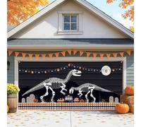 Housse de porte de garage effrayante dinosaure, décoration d'Halloween noire avec squelettes, grandes décorations de fête d'automne pour extérieur et intérieur, 397 x 180 cm