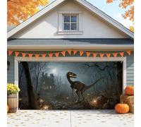 Housse de porte de garage effrayante motif dinosaure, décoration d'Halloween foncée, grande décoration de porte de garage pour extérieur et intérieur, arrière-plan de fête d'automne et d'Halloween