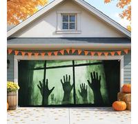Housse de porte de garage effrayante pour Halloween, empreintes de mains vertes effrayantes, grandes décorations de porte de garage, décoration de fond de fête d'Halloween, intérieur et extérieur, 400