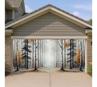 Housse de porte de garage en bouleau, arbres rustiques, allée d'automne gris, décoration d'intérieur pour cour, extérieur, toile de fond de fête, 400 x 180 cm