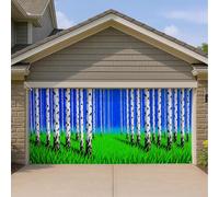 Housse de porte de garage en bouleau, vert forêt vif et bleu, décoration d'intérieur saisonnière printanière, 397 x 180 cm
