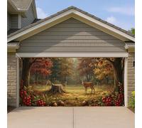 Housse de porte de garage en forêt d'automne, décoration rustique avec cerf et feuilles d'automne, décoration extérieure pour Thanksgiving et célébrations saisonnières, 397 x 180 cm