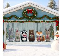 Housse de porte de garage en forme d'animal d'hiver, animaux mignons de la forêt de dessin animé, grandes décorations de garage, vacances intérieures et extérieures, décoration de fête de Noël, 397 x