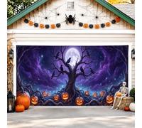 Housse de porte de garage en forme d'arbre, corbeaux gothiques effrayants et lune, Halloween, revêtement mural de garage pour fête, décoration d'intérieur pour porche, terrasse, cour, fête extérieure