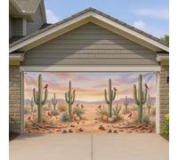 Housse de porte de garage en forme de cactus, nature du sud-ouest, oiseau, désert, été, vert, décoration d'intérieur pour jardin, cour, extérieur, toile de fond de fête, 400 x 180 cm