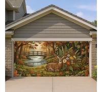 Housse de porte de garage en forme de cerf d'automne, paysage de forêt rustique, décoration d'automne, grande décoration extérieure pour Thanksgiving et Halloween, 397 x 180 cm