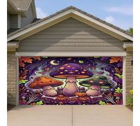 Housse de porte de garage en forme de champignon, citrouilles fantaisistes et ludiques, feuilles d'automne violettes, toile de fond pour porte de garage, décoration d'intérieur pour porche, terrasse