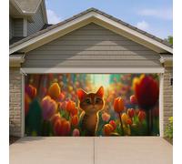 Housse de porte de garage en forme de chaton mignon, motif chat floral coloré, grandes décorations de porte de garage, décoration de fond ludique pour l'extérieur et l'intérieur, 400 x 180 cm