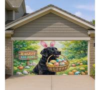 Housse de porte de garage en forme de chien de Pâques, décoration colorée de panier de lapin printanier, décoration d'intérieur extérieure pour célébrations festives, 400 x 180 cm