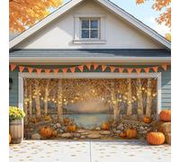 Housse de porte de garage en forme de citrouille d'automne, paysage d'automne rustique, grandes décorations de porte de garage, décoration de fête en plein air, Halloween, Thanksgiving, affichage