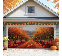 Housse de porte de garage en forme de citrouille d'automne rustique - Grandes décorations de porte de garage - Pour intérieur et extérieur - Décoration de fond de fête de Thanksgiving - 397 x 180 cm