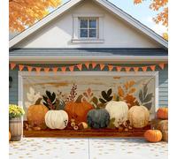 Housse de porte de garage en forme de citrouille rustique, décorations vintage de récolte d'automne, grande taille, décoration d'extérieur d'automne pour Halloween et Thanksgiving, 397 x 180 cm