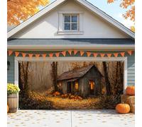 Housse de porte de garage en forme de citrouille rustique, grand chalet d'automne confortable pour décoration de porte de garage, intérieur et extérieur, décoration de fond de fête d'Halloween, 397 x