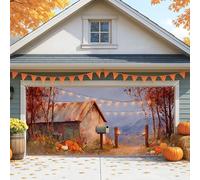 Housse de porte de garage en forme de citrouille vintage rustique - Grandes décorations d'automne pour extérieur et intérieur pour Halloween et Thanksgiving - 397 x 180 cm
