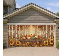 Housse de porte de garage en forme de citrouilles rustique, tournesol et bouleau jaune automnal, décoration d'intérieur pour jardin, terrasse, extérieur, intérieur, toile de fond de fête, 400 x 180 cm