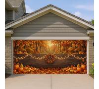 Housse de porte de garage en forme de citrouilles rustiques charmantes feuilles d'automne en bois orange d'automne décoration d'intérieur pour porche, terrasse, cour, fête extérieure, 397 x 180 cm