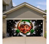 Housse de porte de garage en forme de fée de Noël, décoration de vacances amusante, décoration d'extérieur festive verte et noire, accessoire saisonnier d'hiver pour la maison, 397 x 180 cm