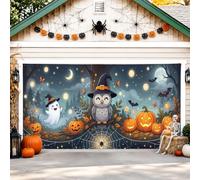 Housse de porte de garage en forme de hibou, citrouilles fantômes festives, Halloween, décoration d'intérieur pour arrière-cour, jardin, extérieur, fête intérieure, 400 x 180 cm