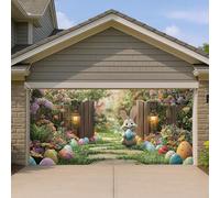 Housse de porte de garage en forme de lapin de Pâques, décoration florale colorée de jardin pour fêtes de fin d'année, décoration de fond de fête de vacances, 397 x 180 cm