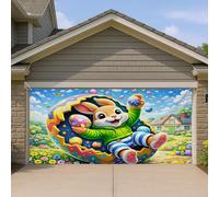 Housse de porte de garage en forme de lapin de Pâques, décoration printanière colorée avec motif lapin et œuf, parfaite pour la décoration de vacances en plein air, 397 x 180 cm
