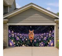Housse de porte de garage en forme de lapin magique, décoration florale vibrante du ciel nocturne, décoration d'intérieur pour le printemps et l'été, parfaite pour les festivals, 397 x 180 cm