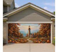 Housse de porte de garage en forme de phare, citrouilles rustiques, arbres, automne, orange, décoration d'intérieur pour jardin, cour, extérieur, toile de fond de fête, 400 x 180 cm