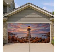 Housse de porte de garage en forme de phare, paysage côtier océan, coucher de soleil automne, orange, revêtement mural pour fête, décoration d'intérieur pour cour, extérieur, toile de fond de fête
