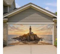 Housse de porte de garage en forme de phare, paysage côtier océan, coucher de soleil d'été, orange, décoration d'intérieur pour jardin, terrasse, extérieur, intérieur, toile de fond de fête, 397 x 180