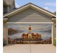 Housse de porte de garage en forme de phare, paysage rustique, feuilles d'automne orange, décoration d'intérieur pour jardin, extérieur, fête intérieure, 400 x 180 cm