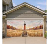 Housse de porte de garage en forme de phare rustique - Motif chariot de campagne - Orange - Décoration d'intérieur pour fête - 400 x 180 cm
