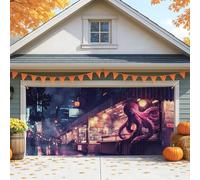 Housse de porte de garage en forme de pieuvre urbaine, grande décoration artistique de garage en forme de pieuvre, décoration d'intérieur et d'extérieur d'Halloween, 397 x 180 cm