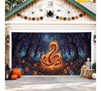 Housse de porte de garage en forme de serpent de feu, citrouilles sombres effrayantes pour Halloween, décoration d'intérieur pour porche, terrasse, cour, fête extérieure, Halloween, 400 x 180 cm
