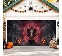 Housse de porte de garage en forme de tête de mort de mouton, citrouilles gothiques, symboles mystiques, décorations d'Halloween pour porte de garage, décoration d'intérieur pour cour, extérieur et